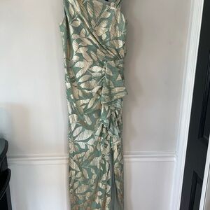 Adrianna Papell One Shoulder Dress in Green and Gold